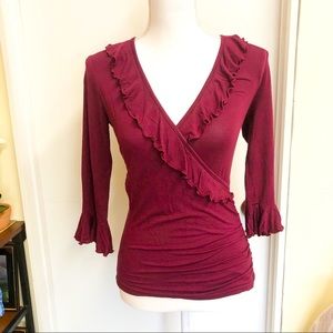 Neesha 3/4 Sleeve Surplice Blouse Tops Size Small